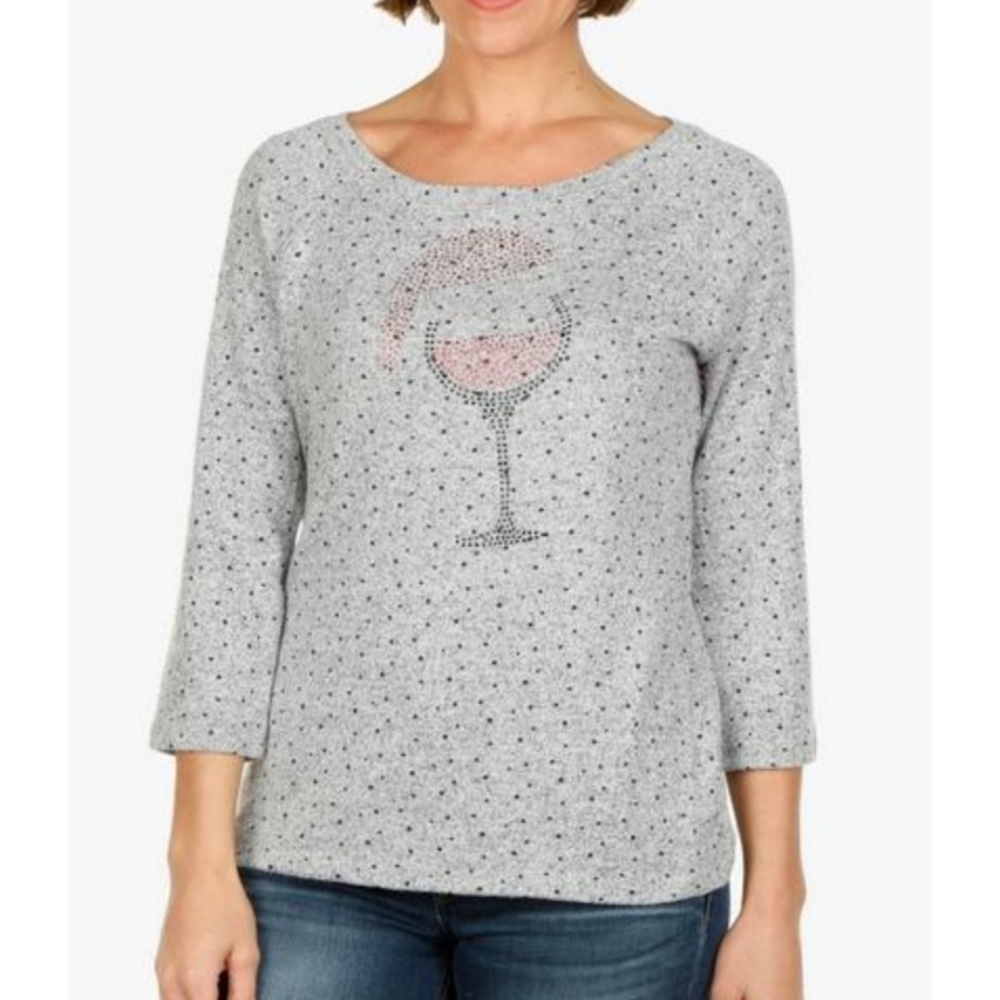 Christmas Santa Wine Glass Lightweight Sweater